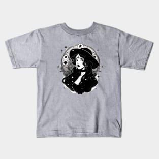 Black and White Witchy Girl Kids T-Shirt